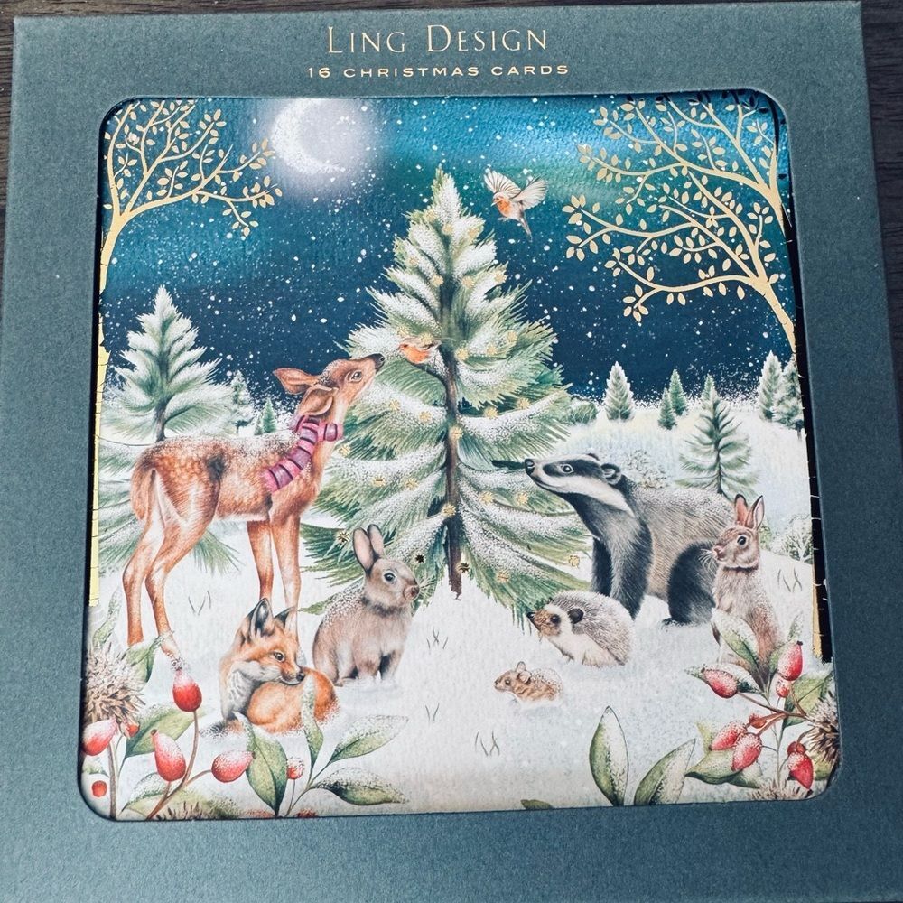 Christmas Winter Forest Animals Whimsical Botanical Holiday Greeting Cards Set